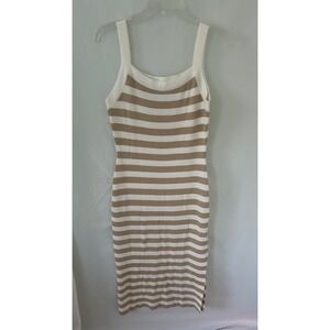 V FOR CITY Knit Stripe Midi Dress Tank Style Beige White Size L